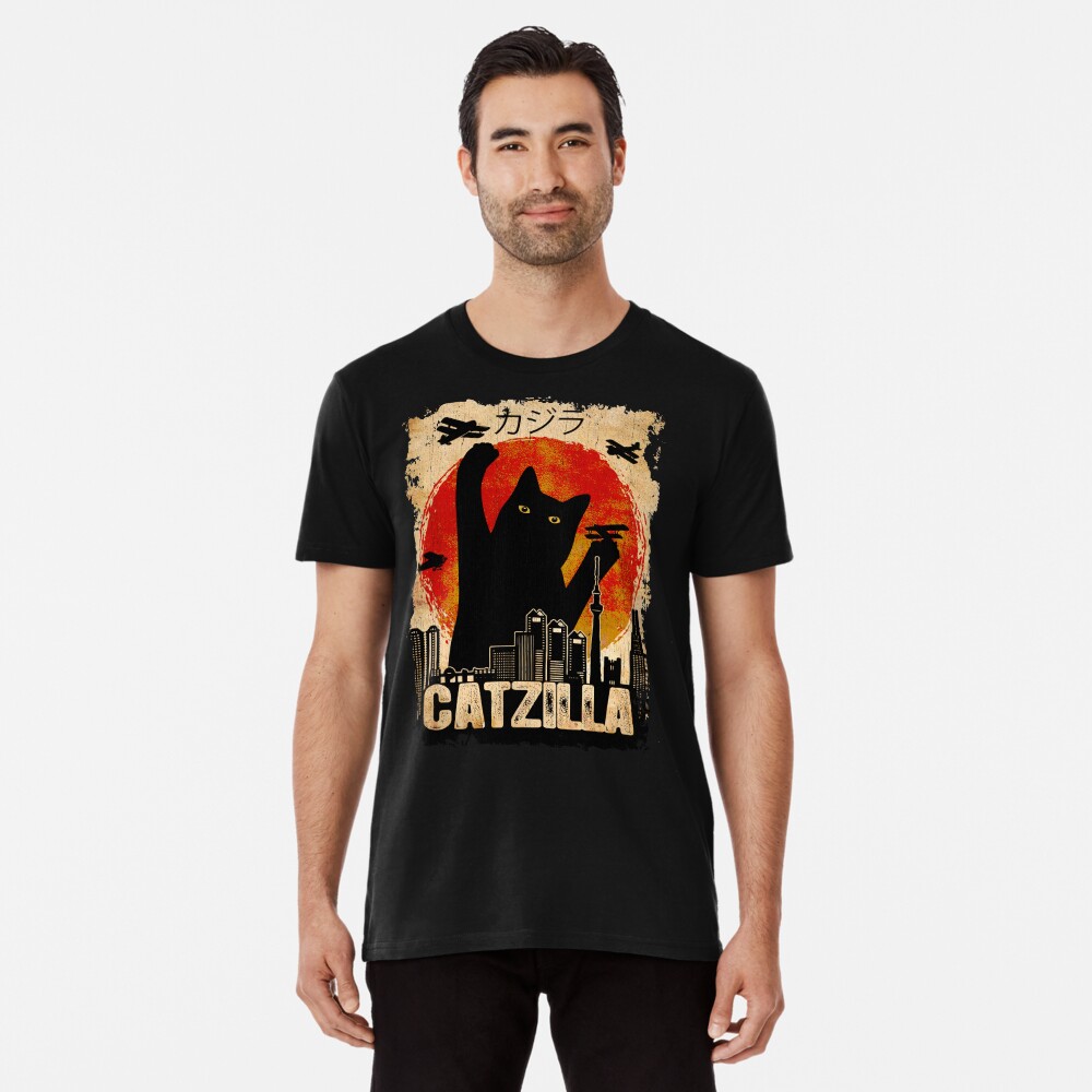 Vintage Catzilla Funny Black Cat T-Shirt Premium T-Shirt