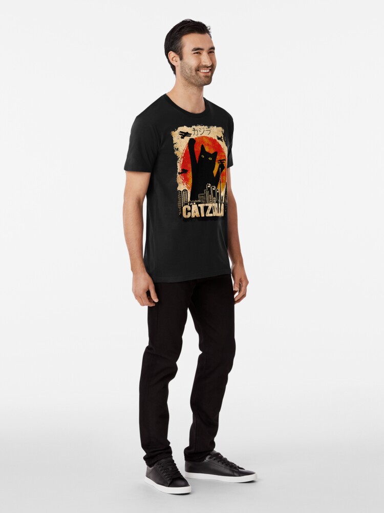 Alternate view of Vintage Catzilla Funny Black Cat T-Shirt Premium T-Shirt