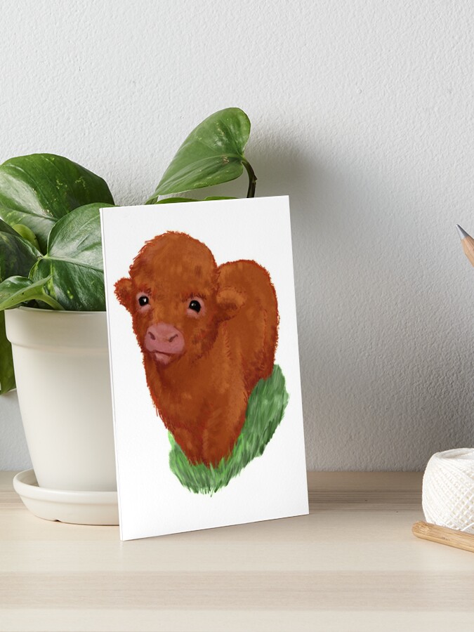 Highland Cow with Spring Greenery Art Board Print for Sale by