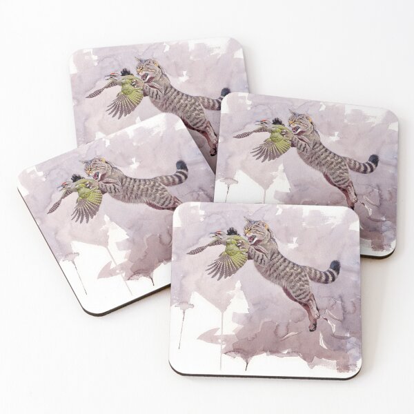 Item preview, European Wild Cat catching Grey-headed Woodpecker designed and sold by kokayart.