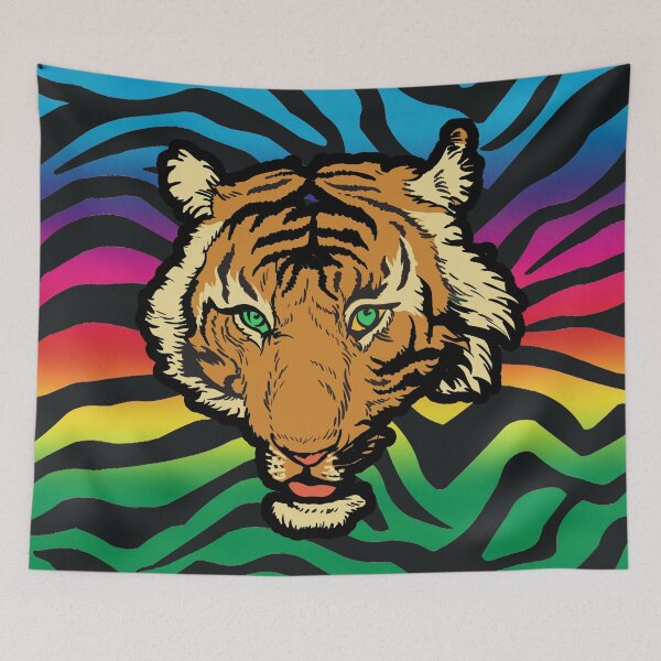 Item preview, Bright Rainbow Tiger Face Stripes Striped fur Animal Africa Pattern  designed and sold by funnytshirtemp.