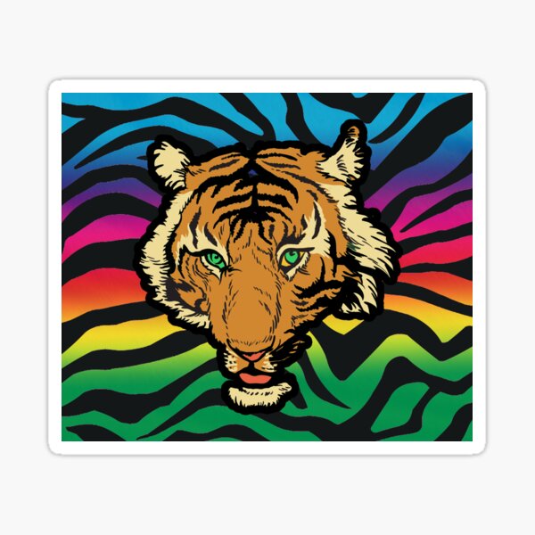 Vista previa del artículo con la obra «Rayas brillantes del tigre del arco iris Piel rayada Patrón de África animal», diseñado y vendido por funnytshirtemp.