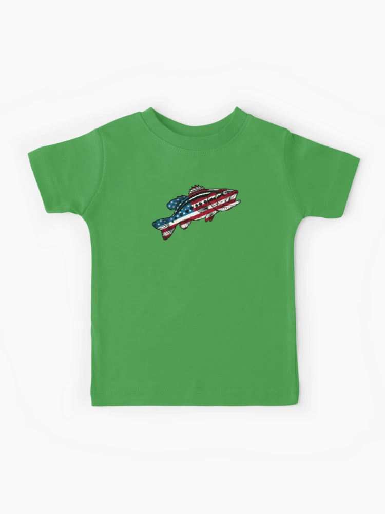 4th of July Fishing American Flag Bass design Kids T-Shirt for