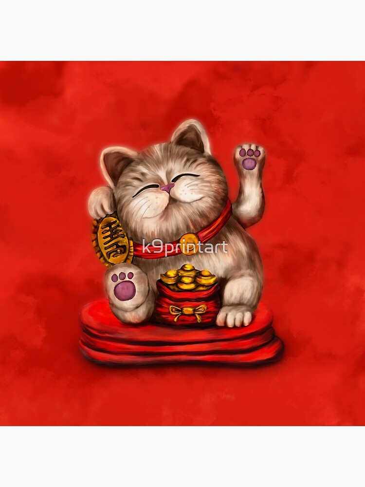 Maneki-neko Beckoning cat on red
