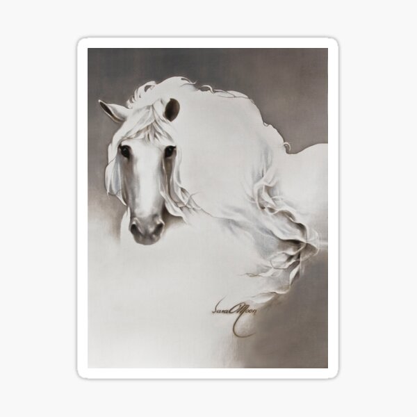 White horse mirror gold stickers / golden horse rider banner decal. Fantasy  movie & book vinyl. — Sketched by Ste
