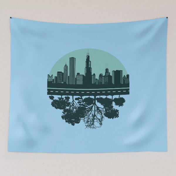 Item preview, Chicago skyline, nature, trees designed and sold by DerSenat.