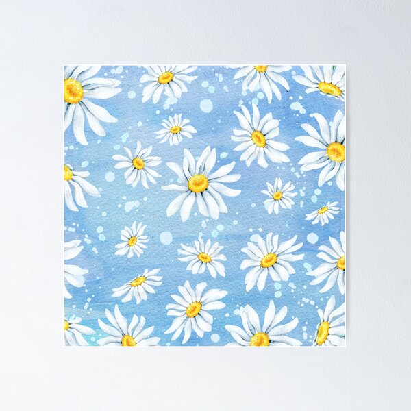 Item preview, White chamomile daisies on blue art paper, watercolour painting designed and sold by Latch Farm  Studios.
