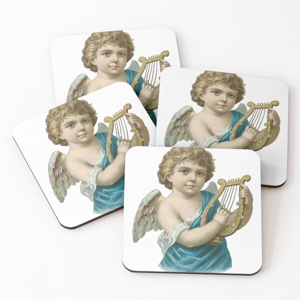 Item preview, Vintage Cherub Angelic Angel Blue Eyes Playing Harp designed and sold by digitalvintage.