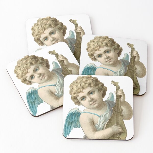 Item preview, Vintage Cherub Angelic Angel Playing Harp with Blue Eyes designed and sold by digitalvintage.