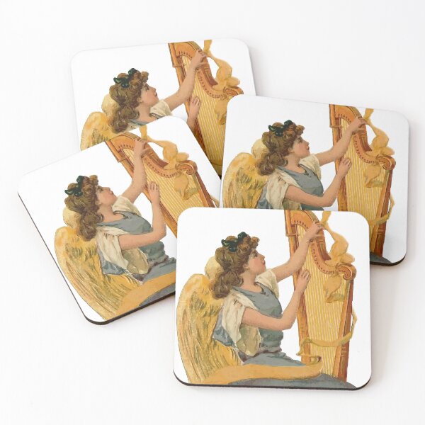 Item preview, Vintage Cherub Angelic Angel With Wings Playing Harp designed and sold by digitalvintage.