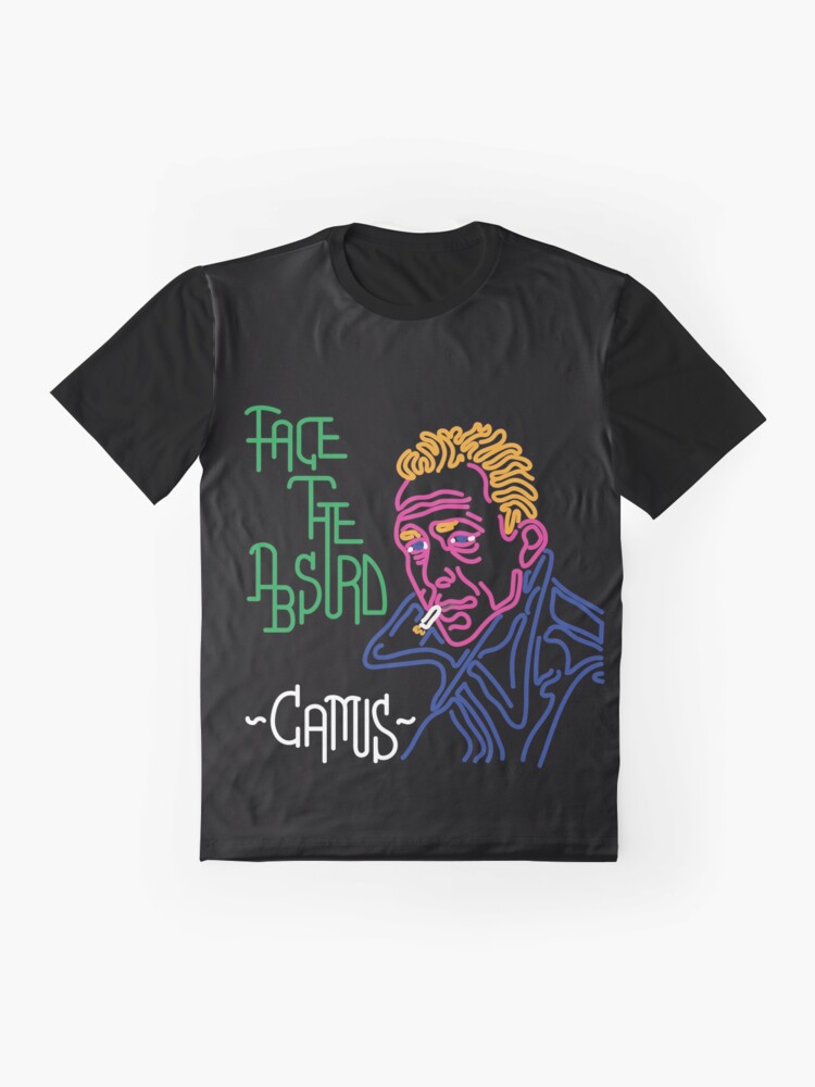 Alternate view of STYLIZED LINE ART CAMUS - FACE THE ABSURD - neon Graphic T-Shirt