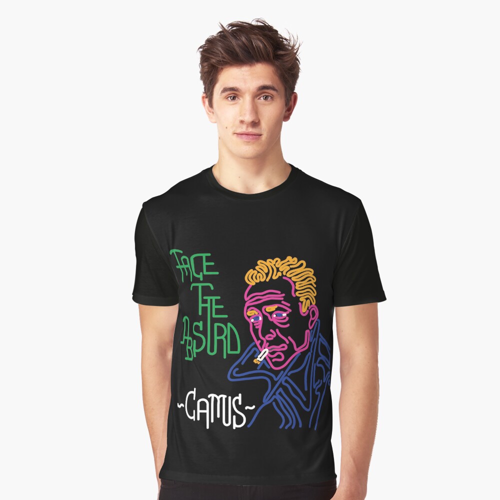 STYLIZED LINE ART CAMUS - FACE THE ABSURD - neon Graphic T-Shirt