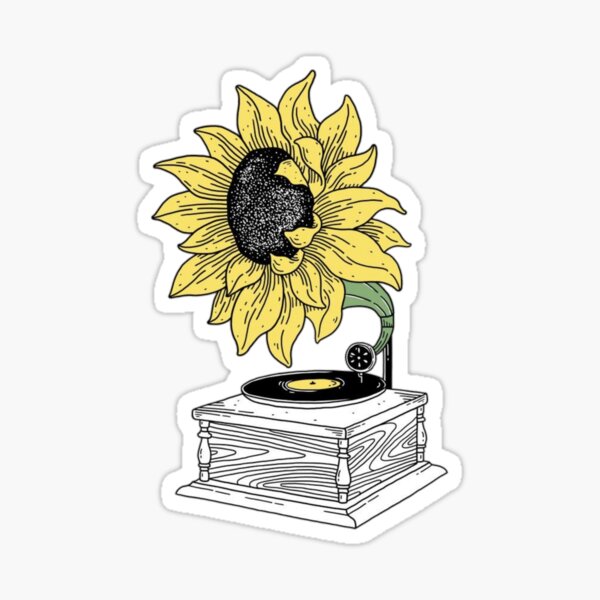 sunflower record player Glossy Sticker