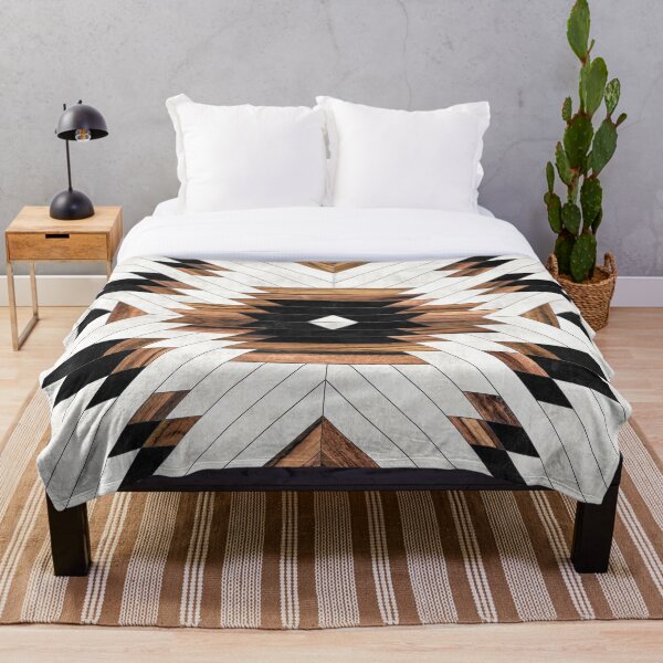 Urban Tribal Pattern No.5 - Aztec - Concrete and Wood Throw Blanket