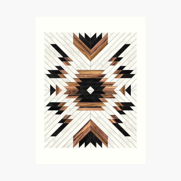 Urban Tribal Pattern No.5 - Aztec - Concrete and Wood Art Print