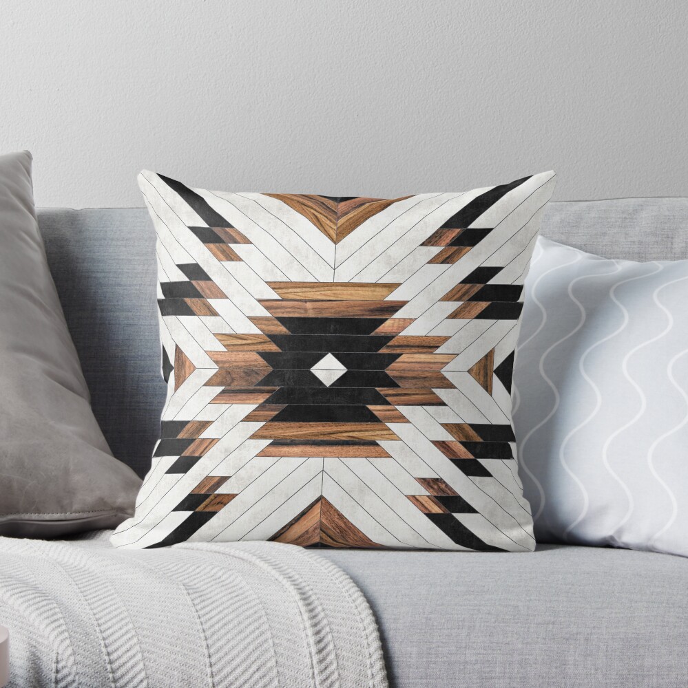 Urban Tribal Pattern No.5 - Aztec - Concrete and Wood Throw Pillow