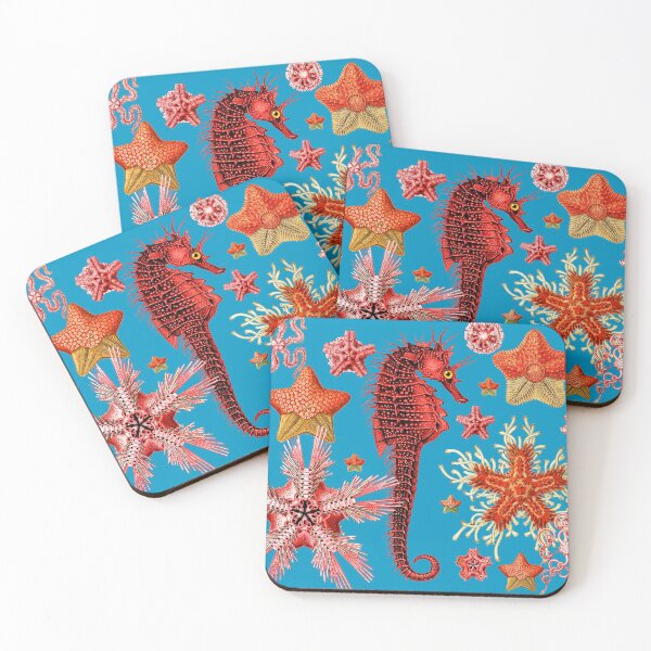 Item preview, RED SEAHORSE AND SEASTARS IN AQUA BLUE Sea Life designed and sold by BulganLumini.