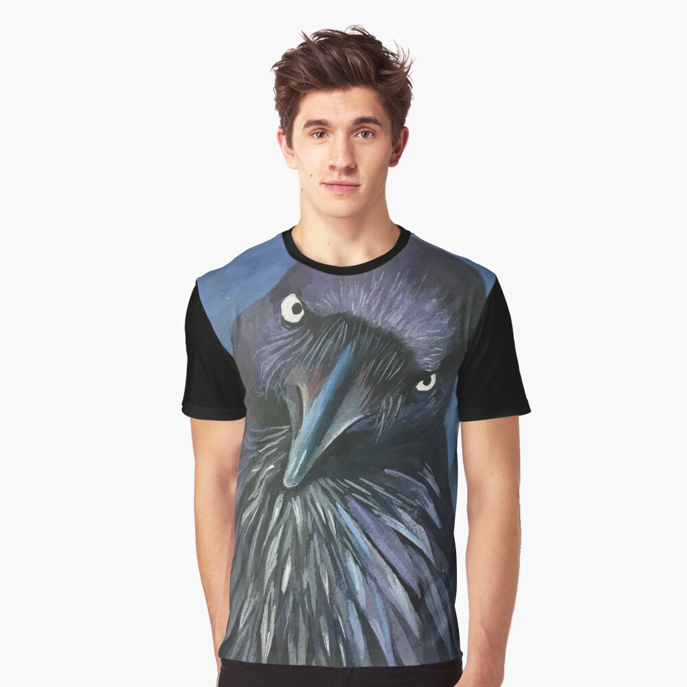 Perched and sat, and nothing more, the Raven. Cooped up bird telling you to stay home!! Graphic T-Shirt