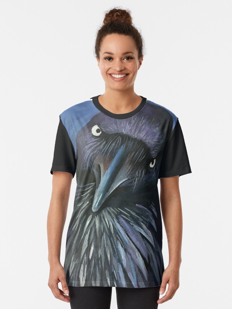 Alternate view of Perched and sat, and nothing more, the Raven. Cooped up bird telling you to stay home!! Graphic T-Shirt