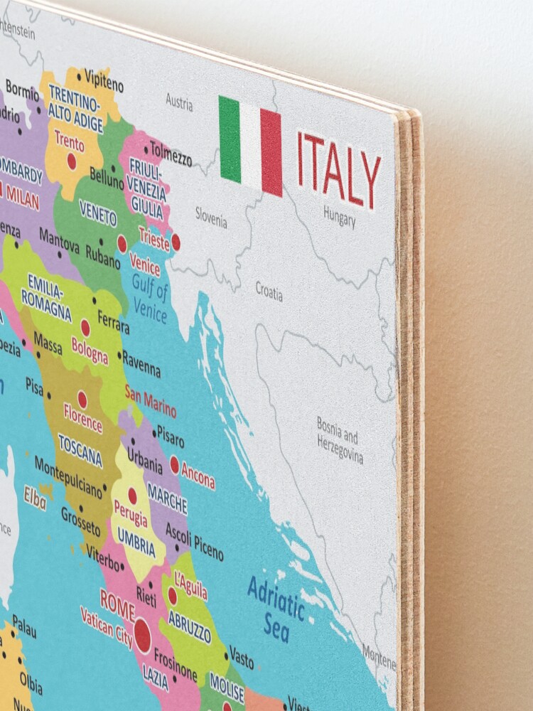 Alternate view of Italy map with regions and main cities Mounted Print