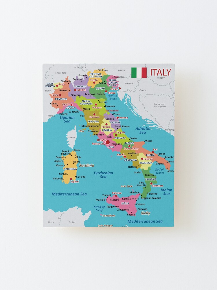 Alternate view of Italy map with regions and main cities Mounted Print