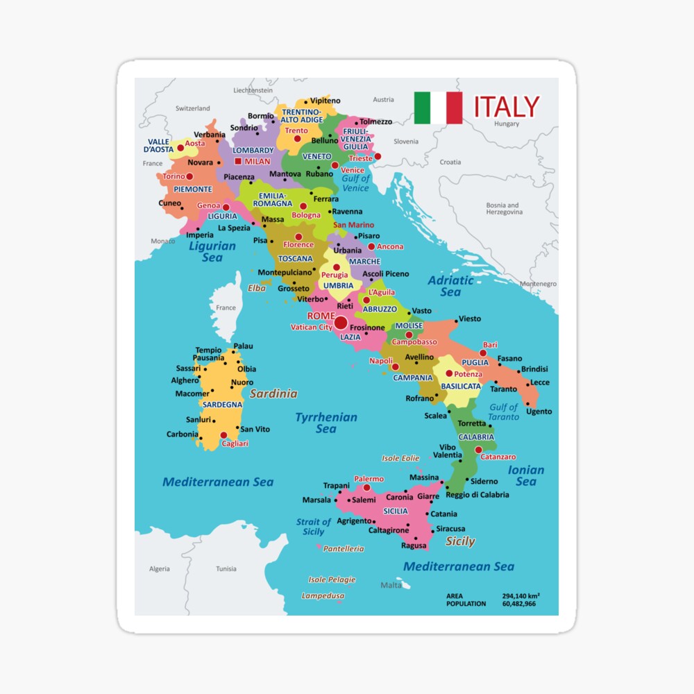 Italy map with regions and main cities | Sticker