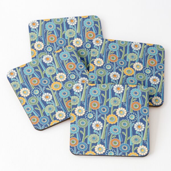 Item preview, Paper Cut Gerber Daisies // Version 10 // Navy Blue, Salmon, Yellow, Turquoise, Green, Ivory designed and sold by Elsy's Art.