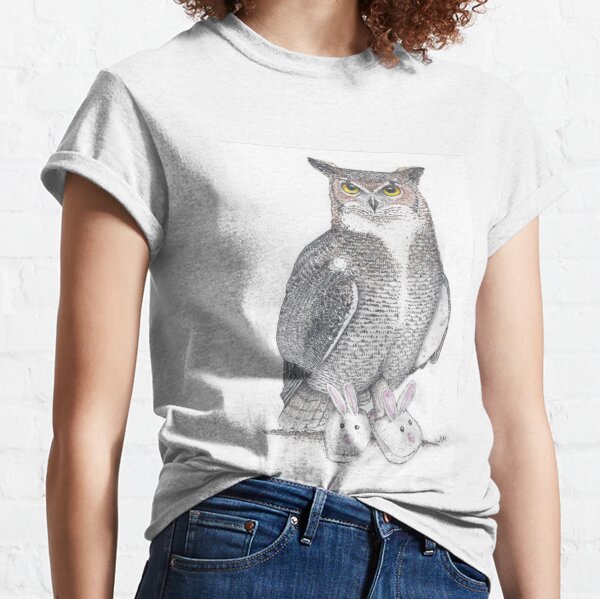 Great horned owl in bunny slippers Classic T-Shirt