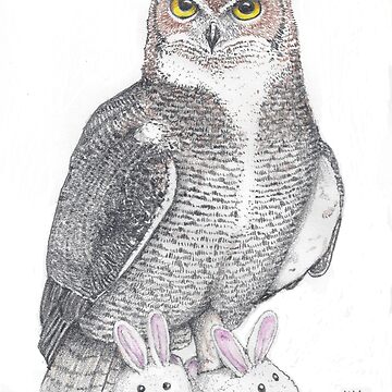 Artwork thumbnail, Great horned owl in bunny slippers by JimsBirds
