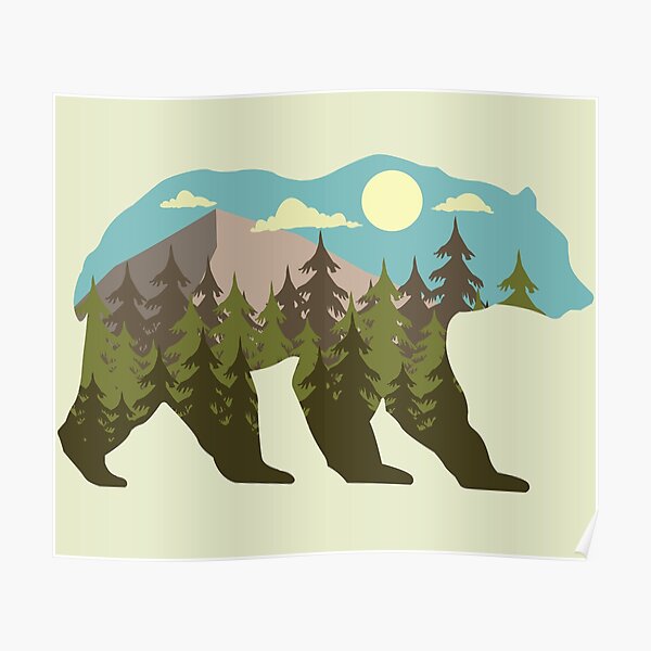 bear silhouette with beautiful landscape Poster