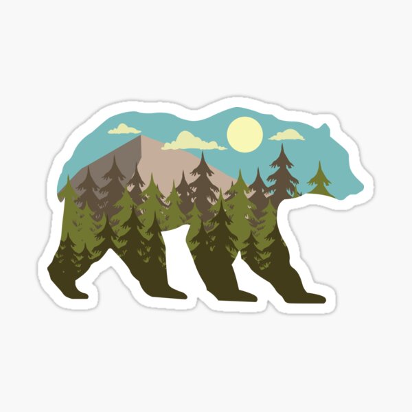 bear silhouette with beautiful landscape Sticker