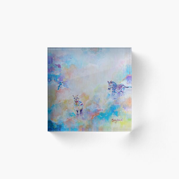 Colourful Alpaca and Zebra cloud design Acrylic Block