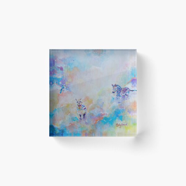 Colourful Alpaca and Zebra cloud design Acrylic Block