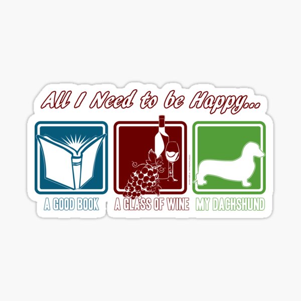 Book, Wine, Dachshund (Smooth) Sticker