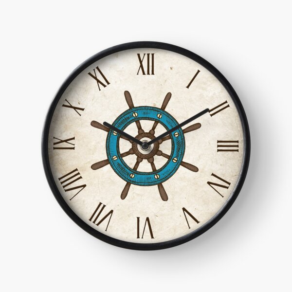 Item preview, Ship Wheel Roman Numeral Nautical Clock designed and sold by ClocksMan.