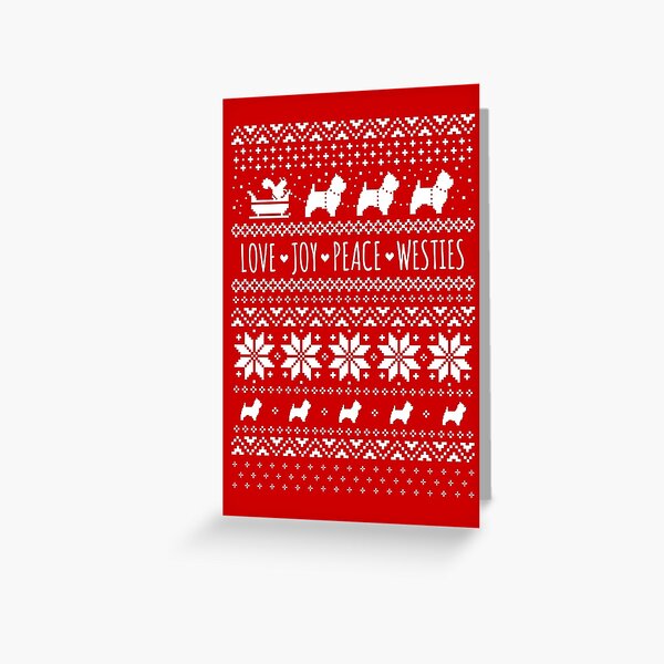 Love Joy Peace Westies | West Highland White Terriers Christmas Holiday Pattern Greeting Card