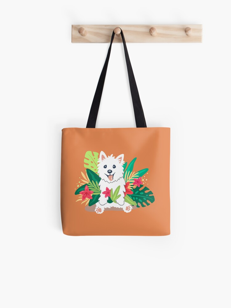 Thumbnail 1 of 2, Tote Bag, Westie dog Happy Spring designed and sold by mirunasfia.
