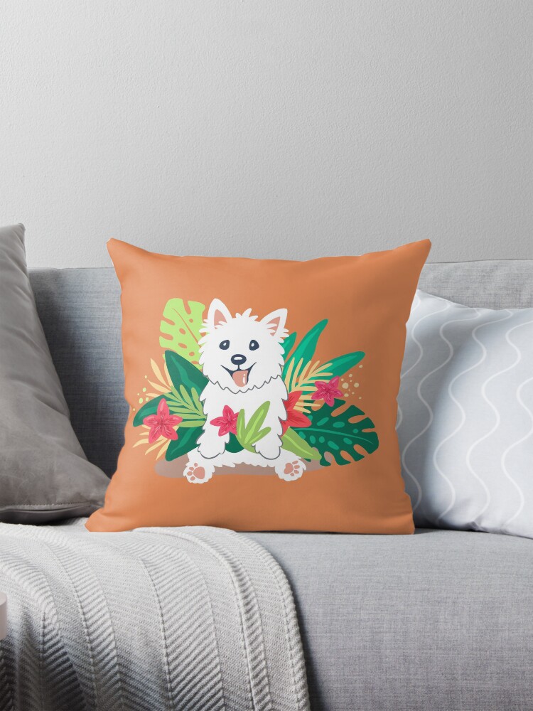 Thumbnail 1 of 4, Pillow, Westie dog Happy Spring designed and sold by mirunasfia.