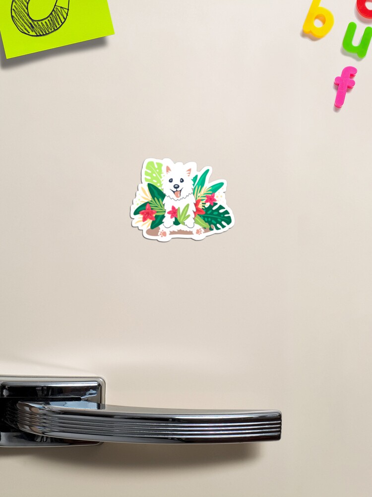 Thumbnail 1 of 3, Magnet, Westie dog Happy Spring designed and sold by mirunasfia.