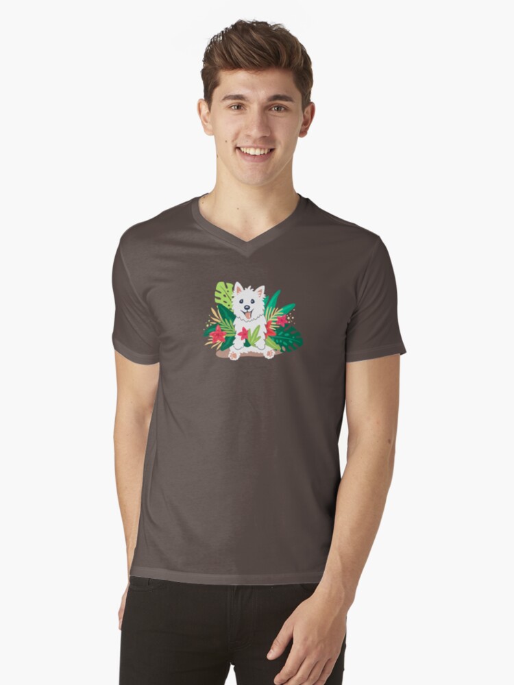 Thumbnail 1 of 3, V-Neck T-Shirt, Westie dog Happy Spring designed and sold by mirunasfia.