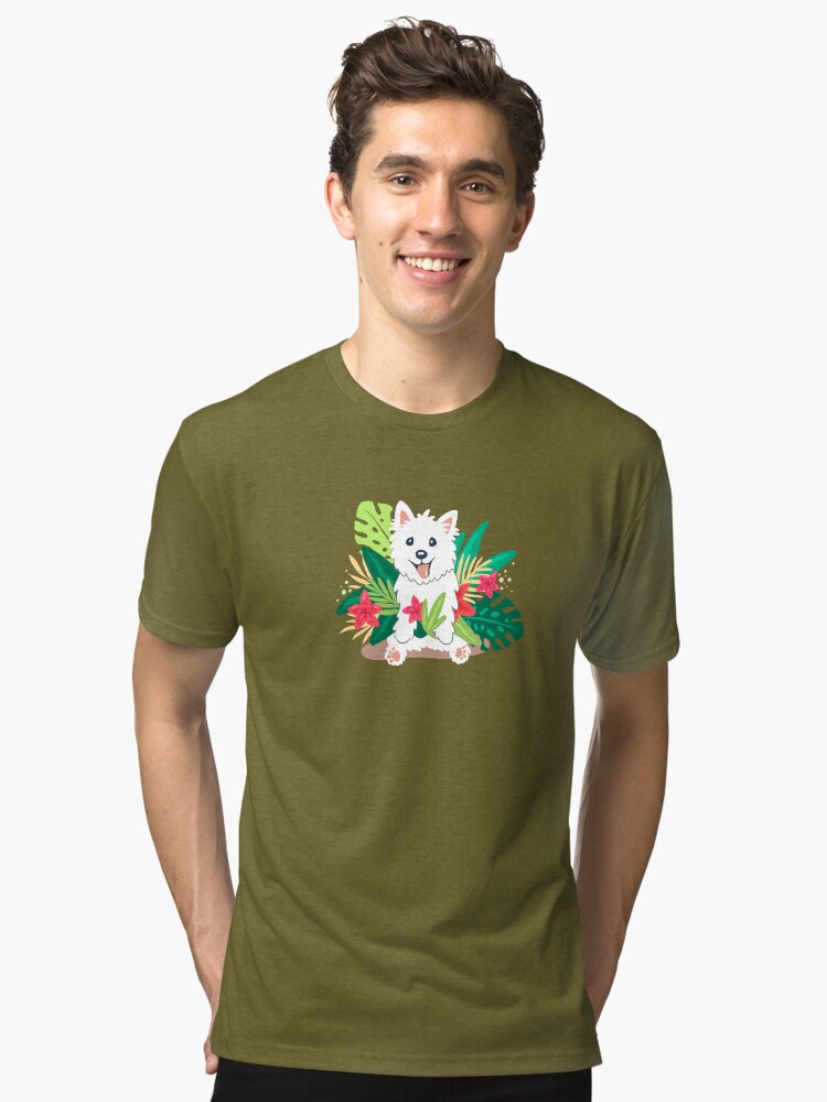 Thumbnail 1 of 7, Tri-blend T-Shirt, Westie dog Happy Spring designed and sold by mirunasfia.