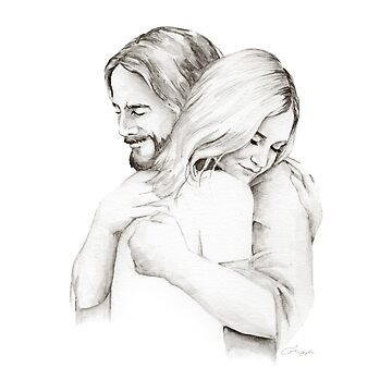 painting of woman hugging jesus