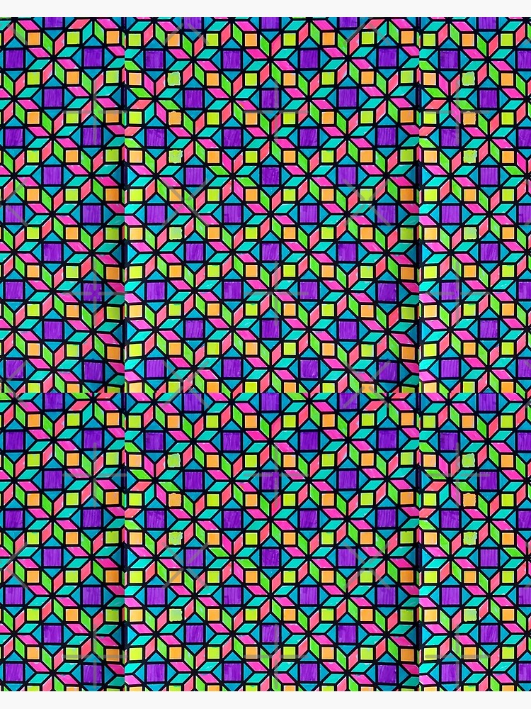 Blue,pink,yellow,purple,green,orange neon paper color for background.  Swirling kaleidoscopic geometric pattern of bright colors. Stock Photo