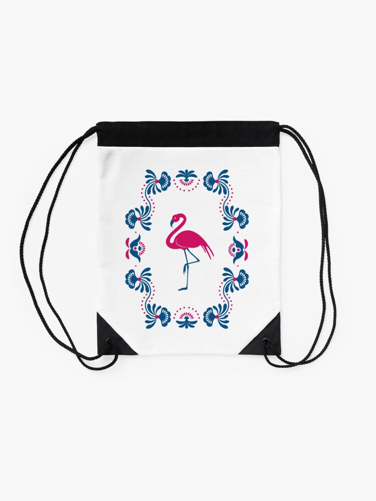 Alternate view of Folk Flamingo Drawstring Bag