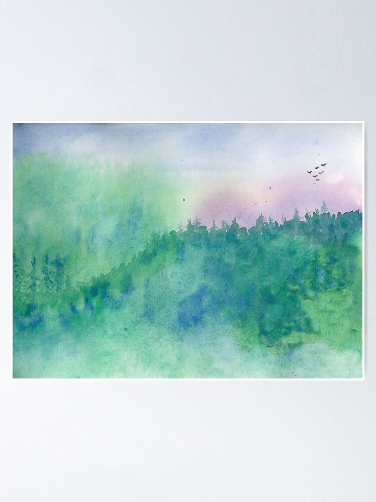 "Green Mist Forest. Original Watercolor Painting Fine Art Print