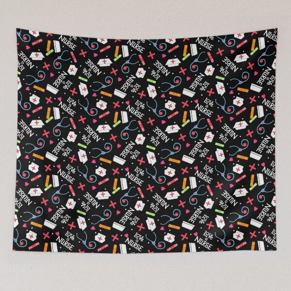 Item preview, Love a Nurse Whimsy Art Pattern Black designed and sold by phyllisdobbs.