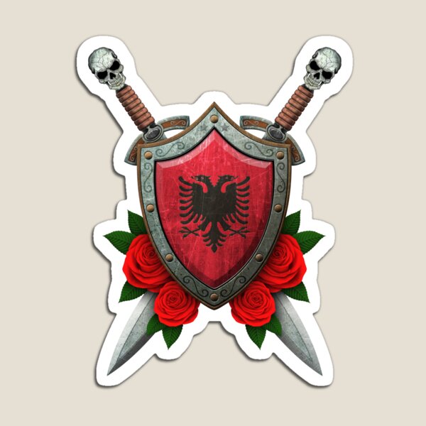 Item preview, Albanian Flag on a Worn Shield and Crossed Swords designed and sold by JeffBartels.