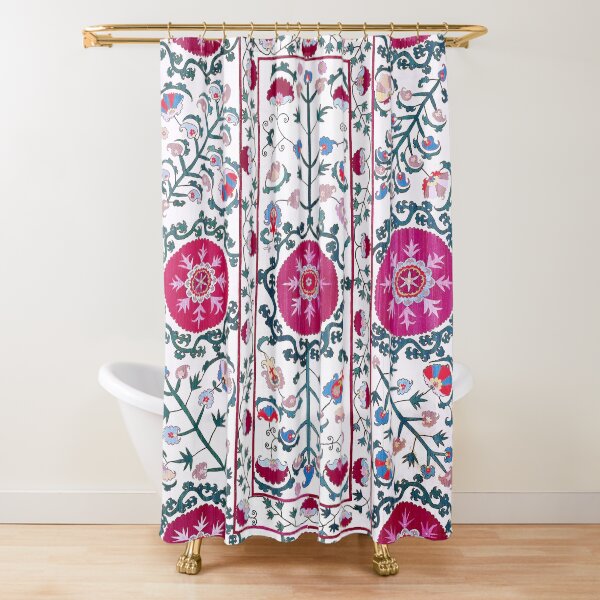 Lakai Suzani Vintage Boho Uzbekistan Embroidery Print Shower Curtain