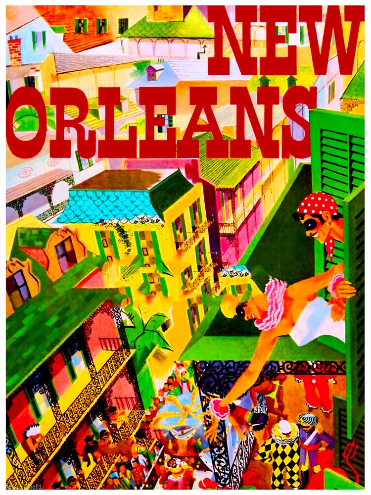 NEW ORLEANS : Vintage Mardi Gras, Travel and Tourism Print Sticker