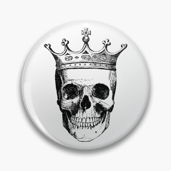 Skull King | Skull with Crown | Skull Wearing a Crown | Vintage Skulls | Black and White | Pin
